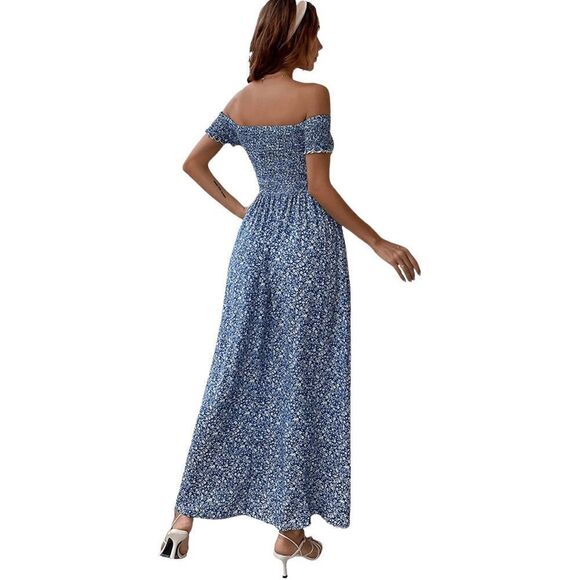 Floerns Women's Boho Floral Print Off Shoulder Split Long A Line Dress - Picture 4 of 17